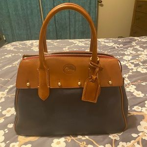 Dooney and Bourke navy and cognac leather handbag